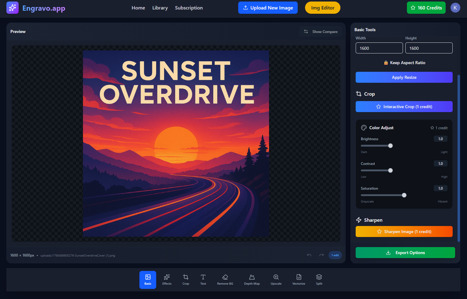 Engravo.app Image Editor Interface Preview